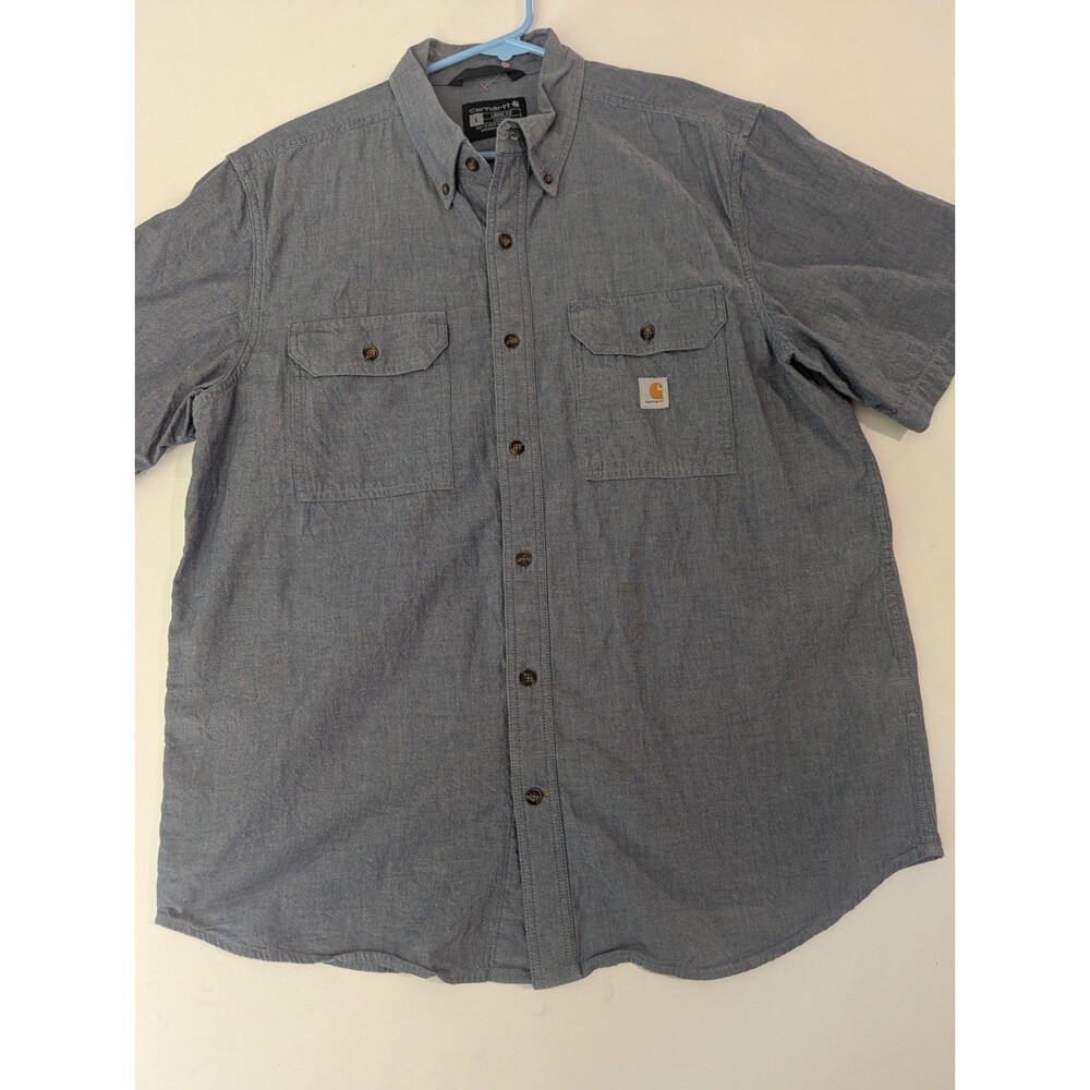 CARHARTT Men’s S/S DENIM LIKE BUTTON DOWN  SHIRT LIGHT BLUE LARGE HEAVY DUTY
